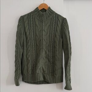 L.L. Bean Green Cable Knit Cardigan